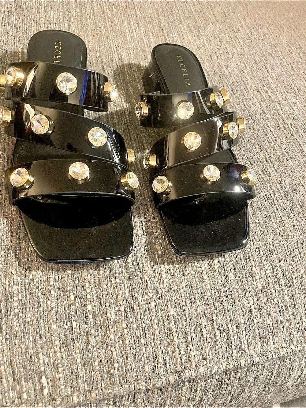 CECelia New York Park Ave Jewel Black Embellished Mules